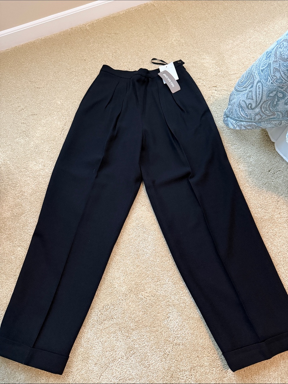 Jones New York Black Pleated Wide-Leg Trousers